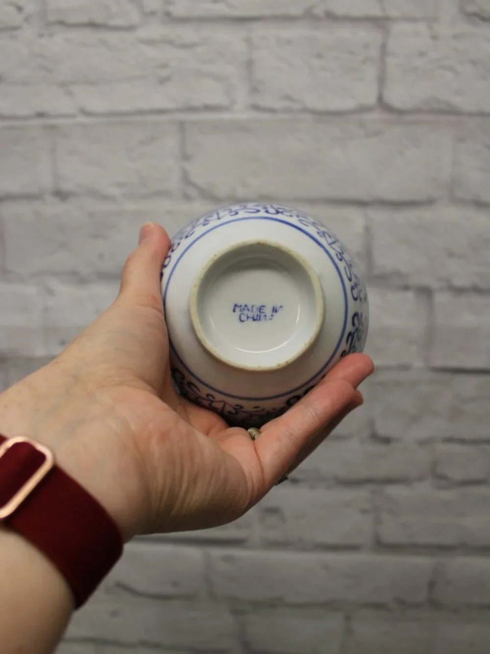 Vintage Blue White Floral Geometric Medallion Porcelain Rice Bowls Set of 3